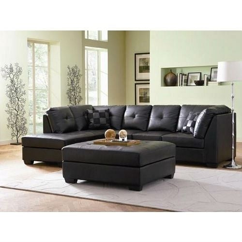 Moonstar Black Bonded Leather Sectional Sofa with Left Side Chaise