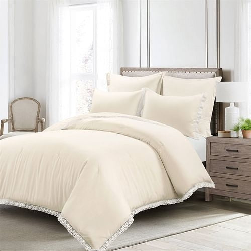 King French Country Ivory 5-Piece Lightweight Comforter Set with Lace