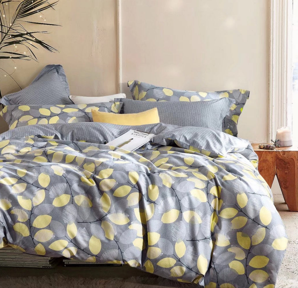 Sistes Gray/Yellow Floral 100% Cotton Reversible Comforter Set