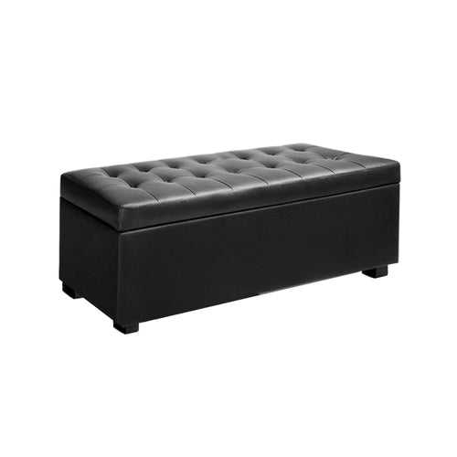 The Nunu Storage Ottoman Blanket Leather Black