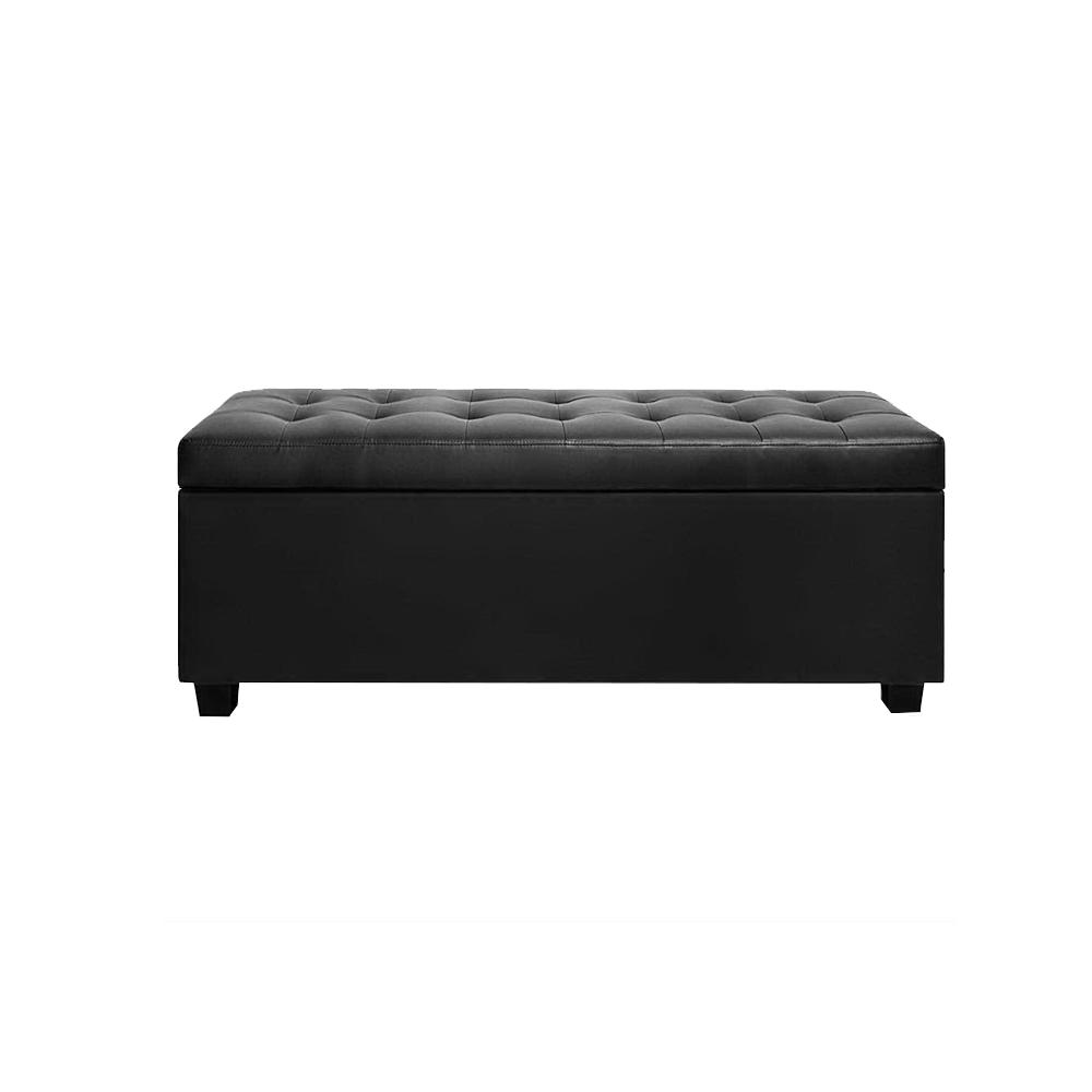 The Nunu Storage Ottoman Blanket Leather Black