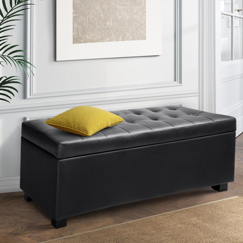 The Nunu Storage Ottoman Blanket Leather Black