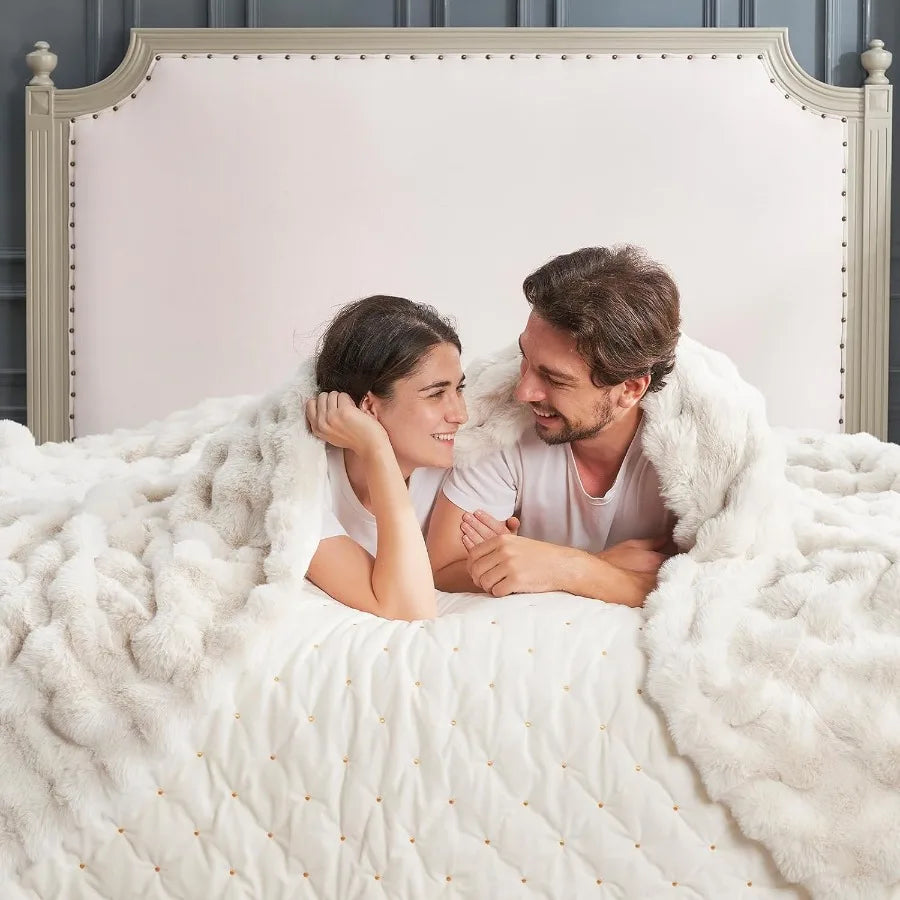 Faux Fur Throw Blanket Cream White
