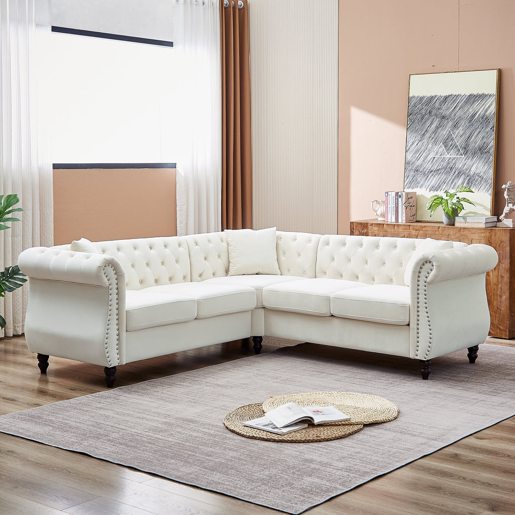 The Monarch Luxury L-Shaped Sectional Sofa Beige