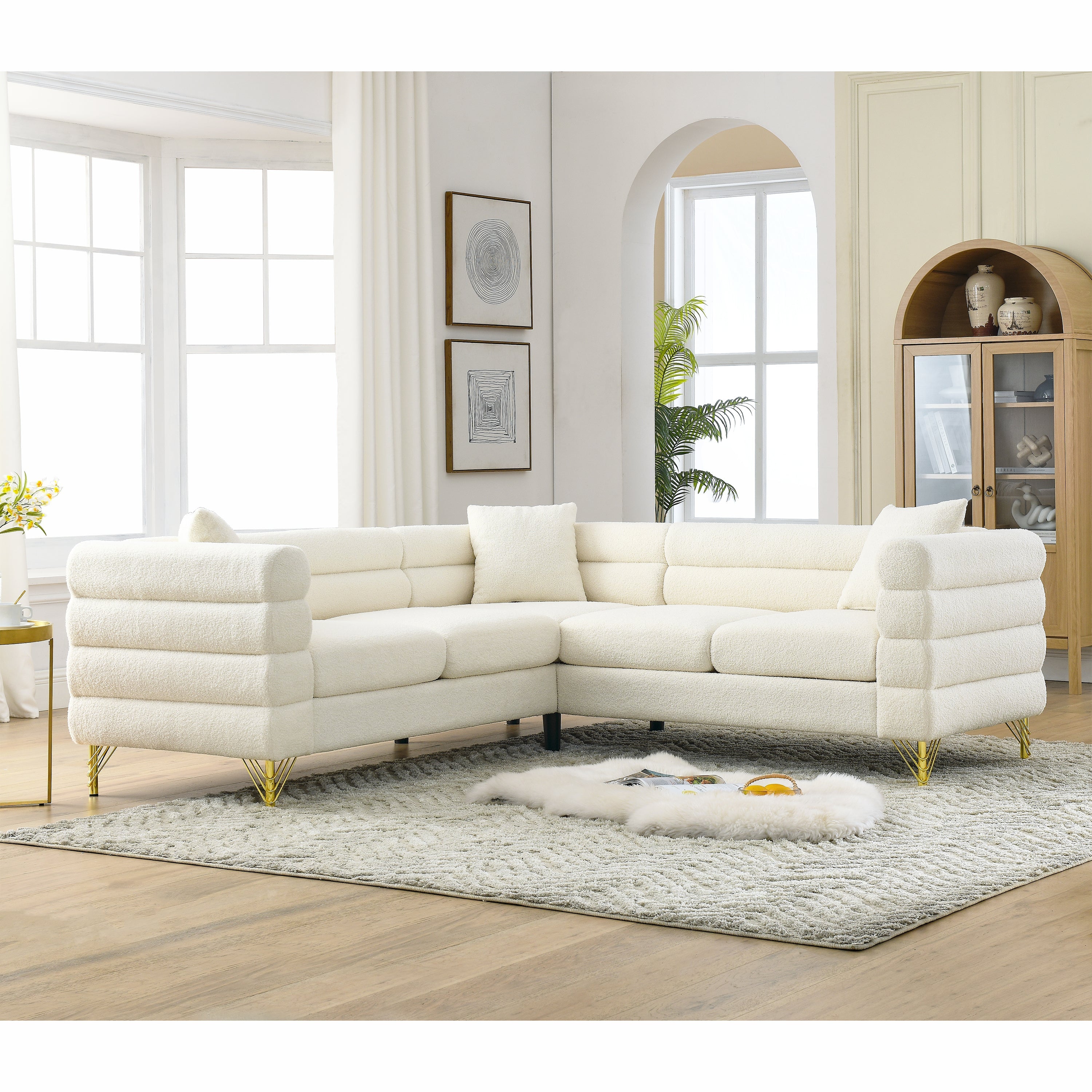 Grand Palais Modern Corner L-Shaped Sectional Sofa White