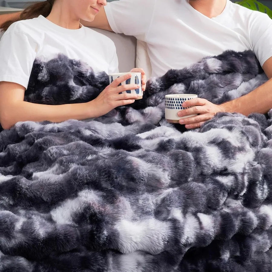 Faux Fur Throw Blanket Tie Dye Black