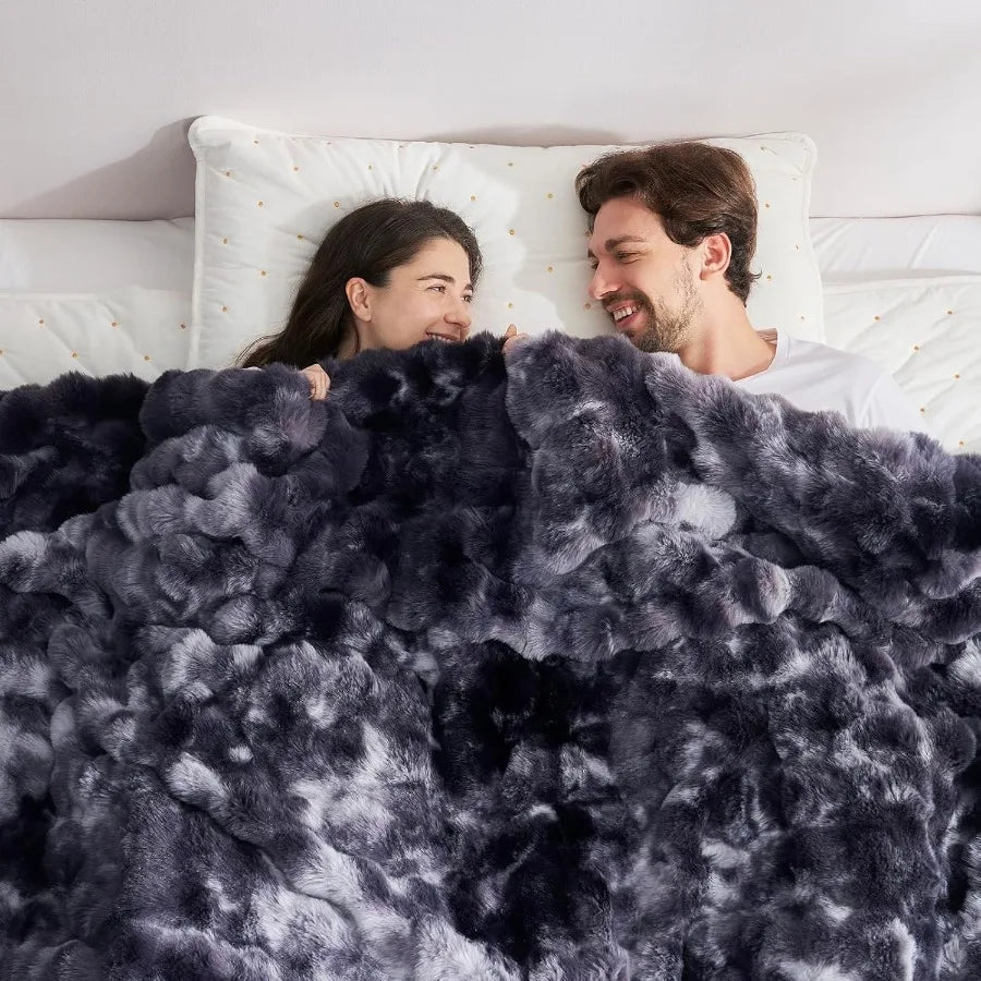 Faux Fur Throw Blanket Tie Dye Black