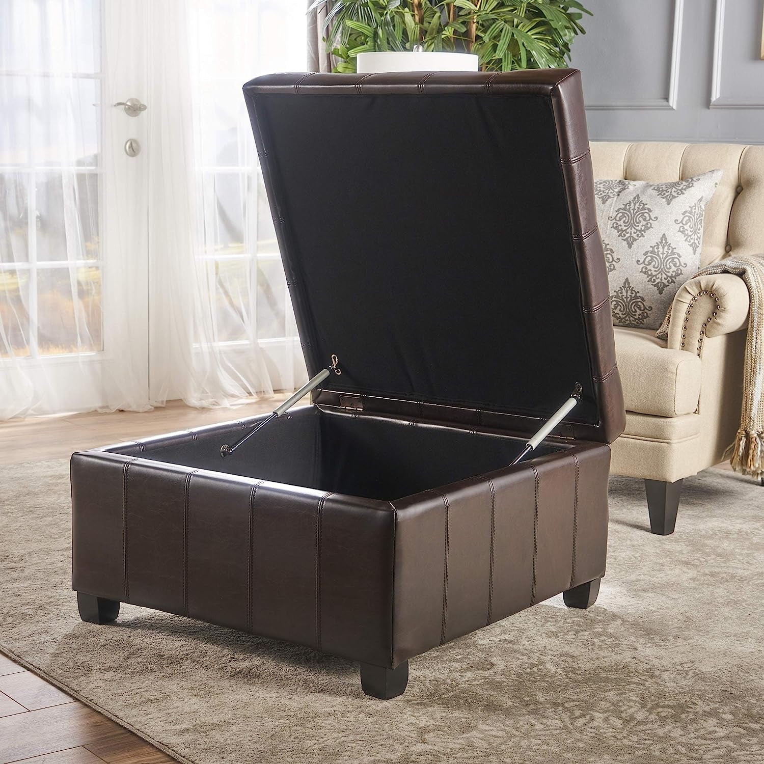 The Luno Marbled Brown Leather Ottoman with Storage