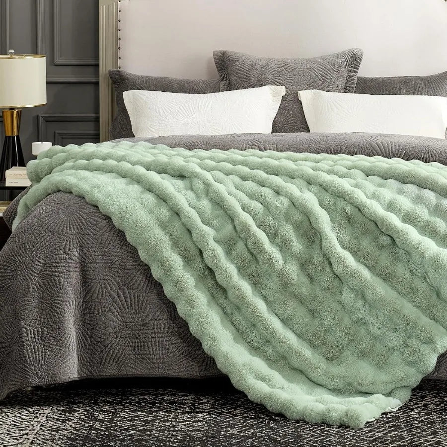 Faux Fur Throw Blanket Fuzzy Soft Plush Green