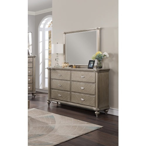 The Beaumont Antique Silver Champagne Finish Dresser With Mirror Storage Space