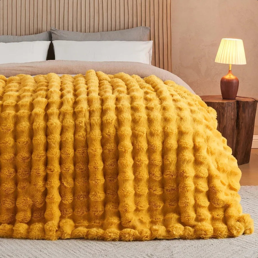 Faux Fur Throw Blanket Ginger Yellow