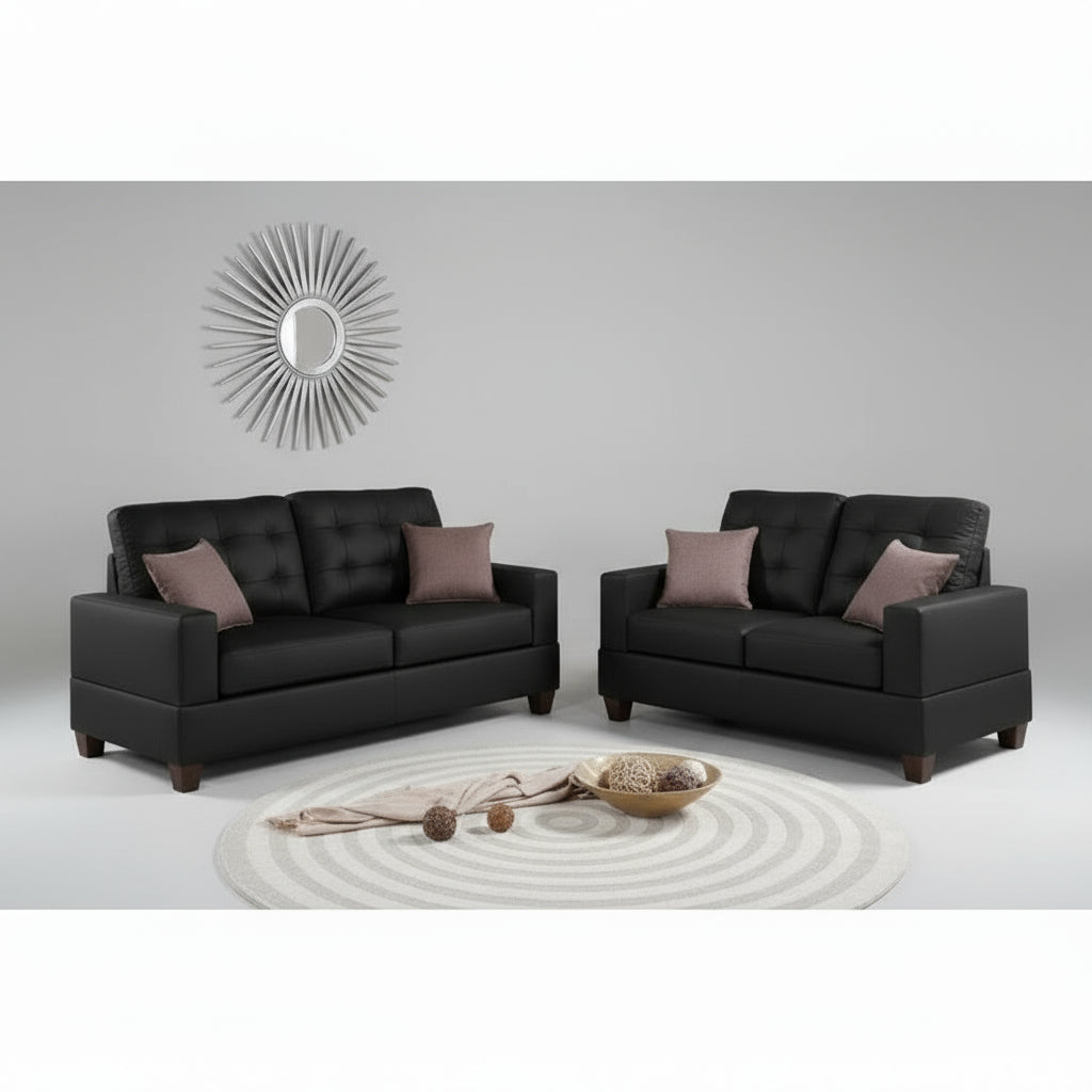 The Voe 2‑Piece Faux Leather Sofa Set with Pillows