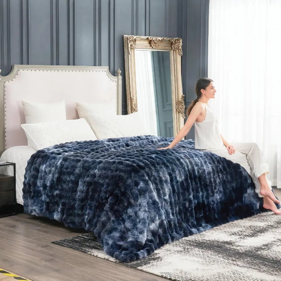 Faux Fur Throw Blanket Tie Dye Blue