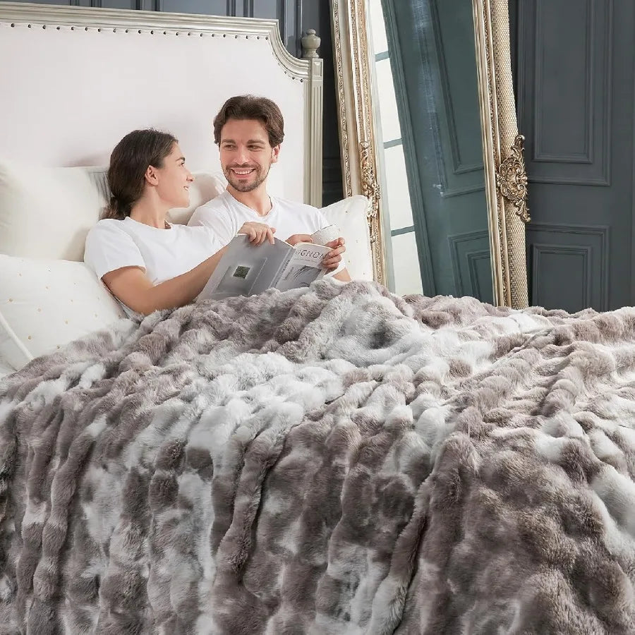 Faux Fur Throw Blanket Tie Dye Taupe