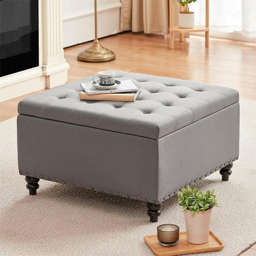The Horizon Grey Tufted Ottoman with Storage for Living Room