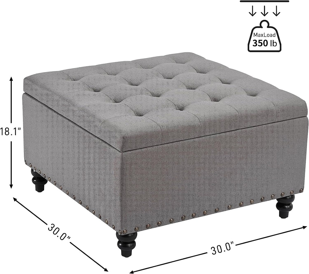 The Horizon Grey Tufted Ottoman with Storage for Living Room