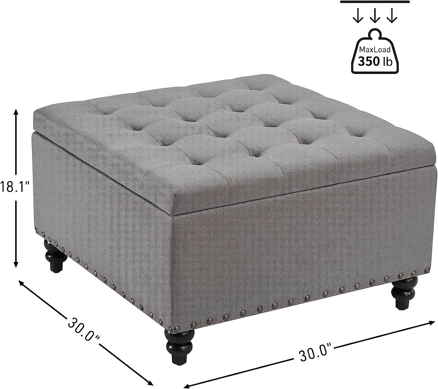 The Horizon Grey Tufted Ottoman with Storage for Living Room