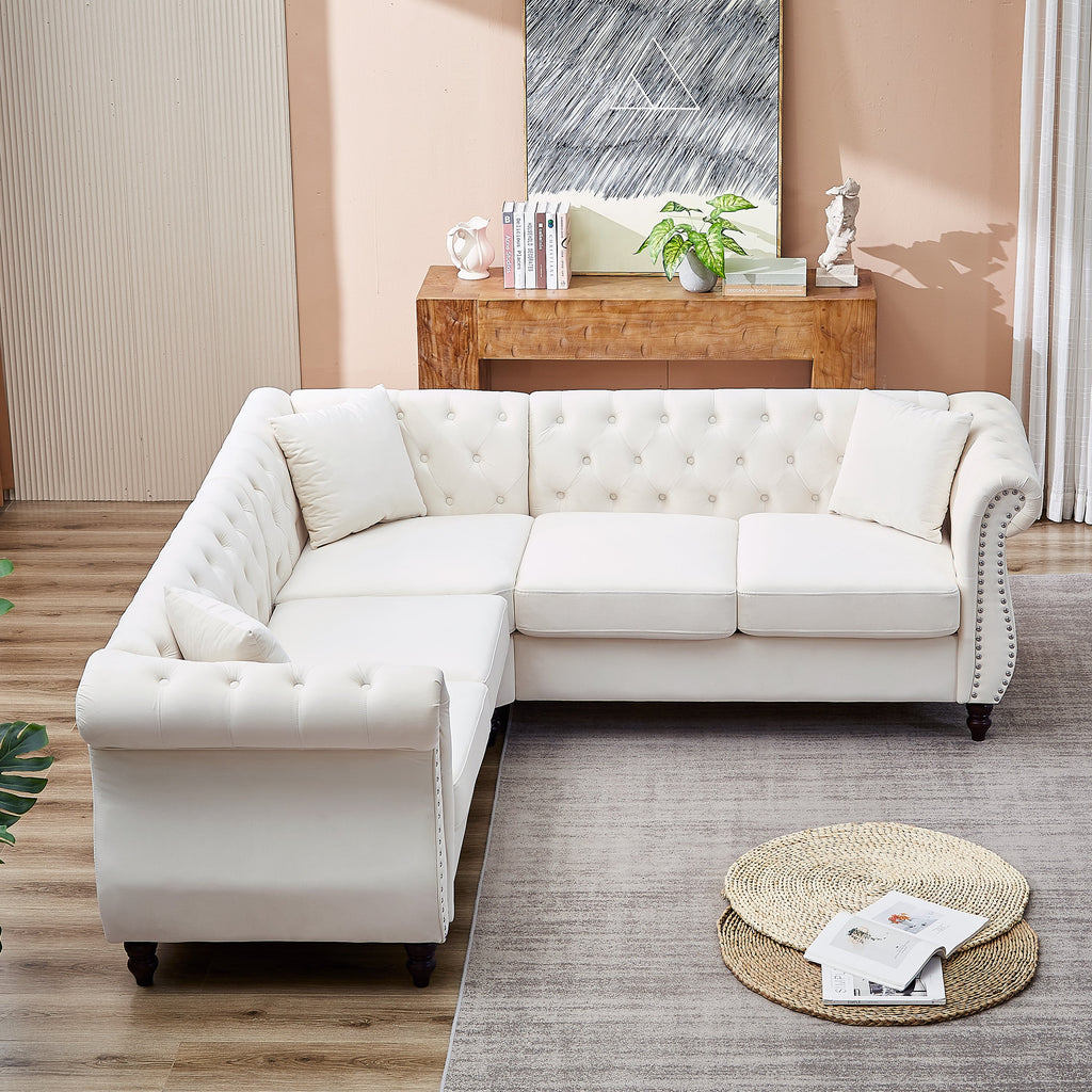 The Monarch Luxury L-Shaped Sectional Sofa Beige