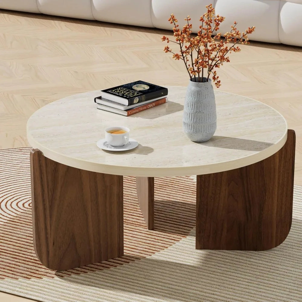 The Monarch Modern Minimalist Travertine Stone Coffee Table