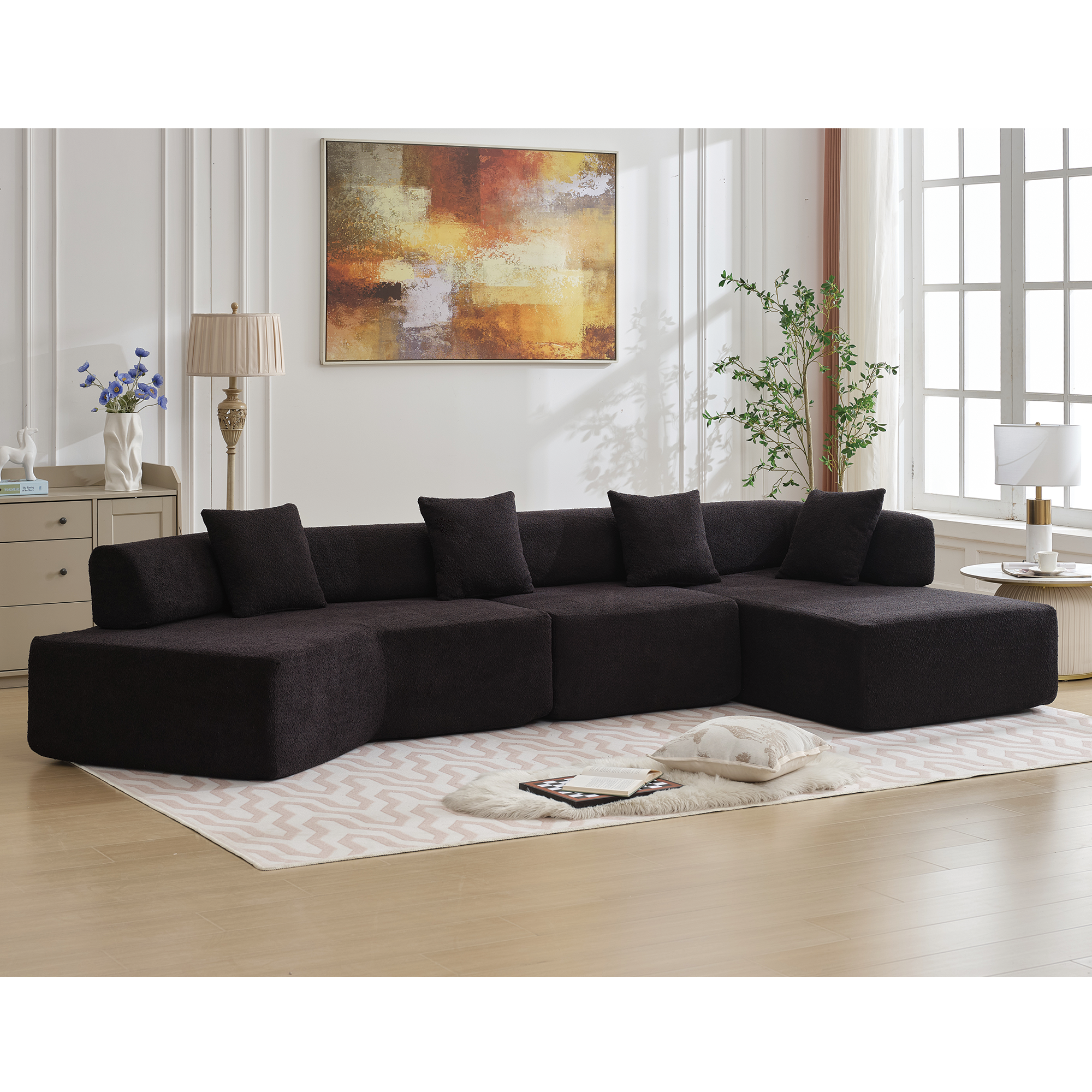 The Desiree Modern Minimalist L-Shape Couch Black