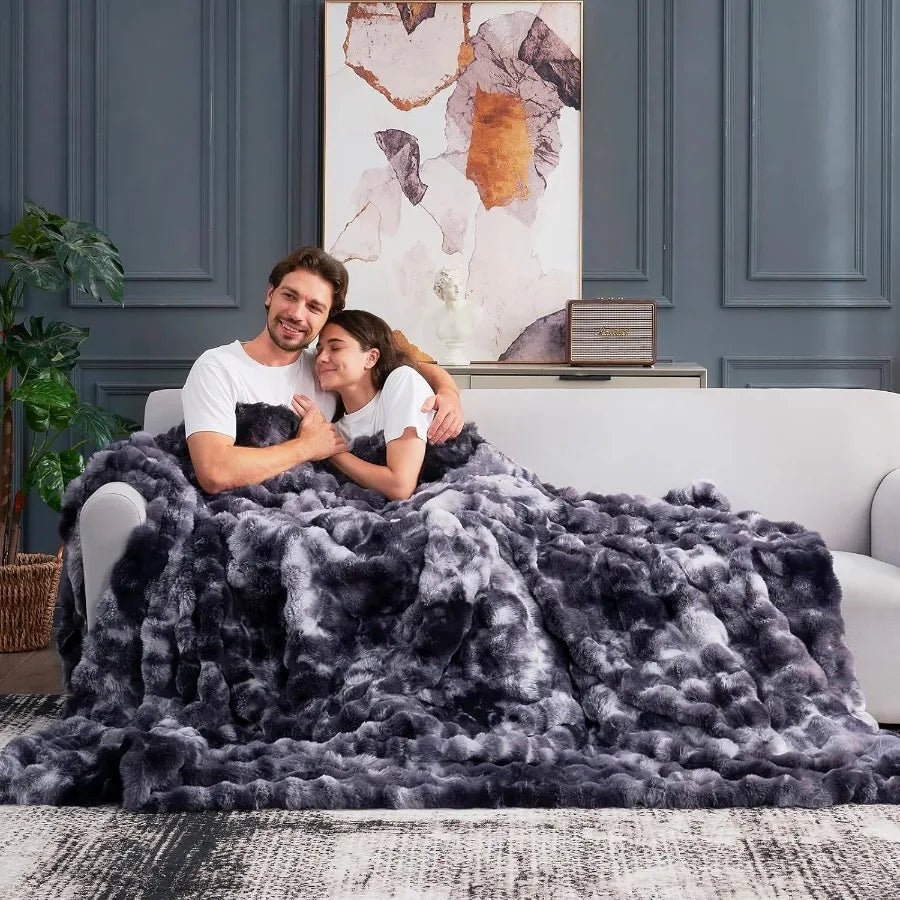 Faux Fur Throw Blanket Tie Dye Black