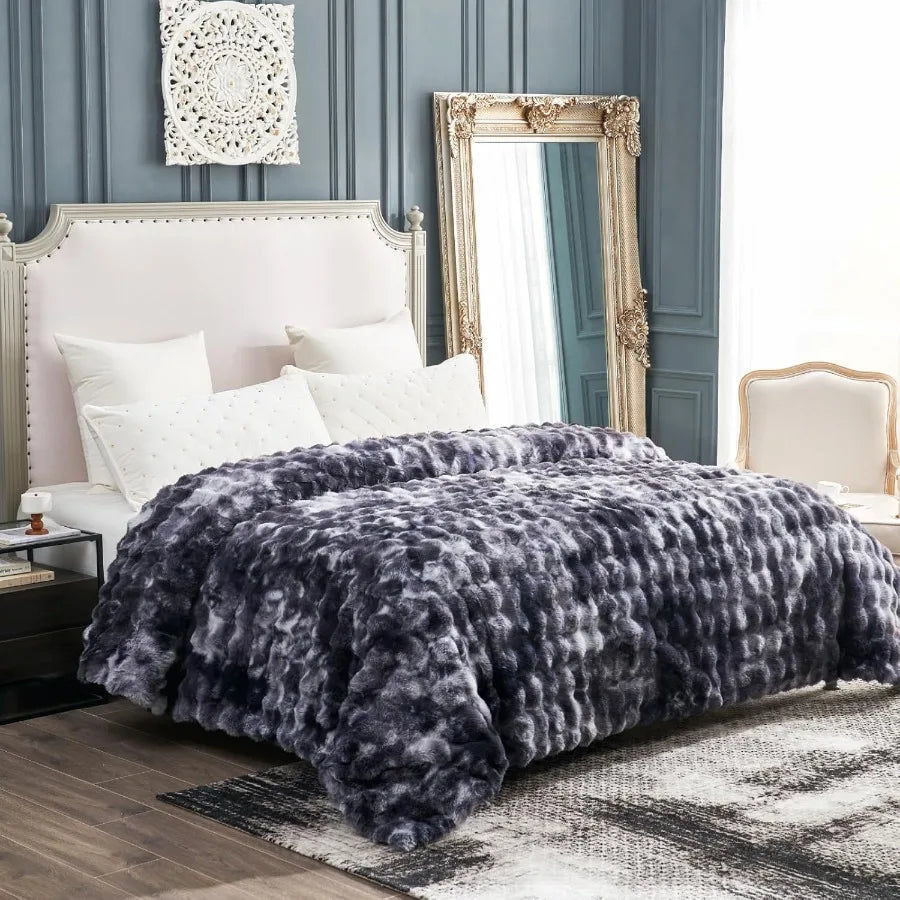 Faux Fur Throw Blanket Tie Dye Black