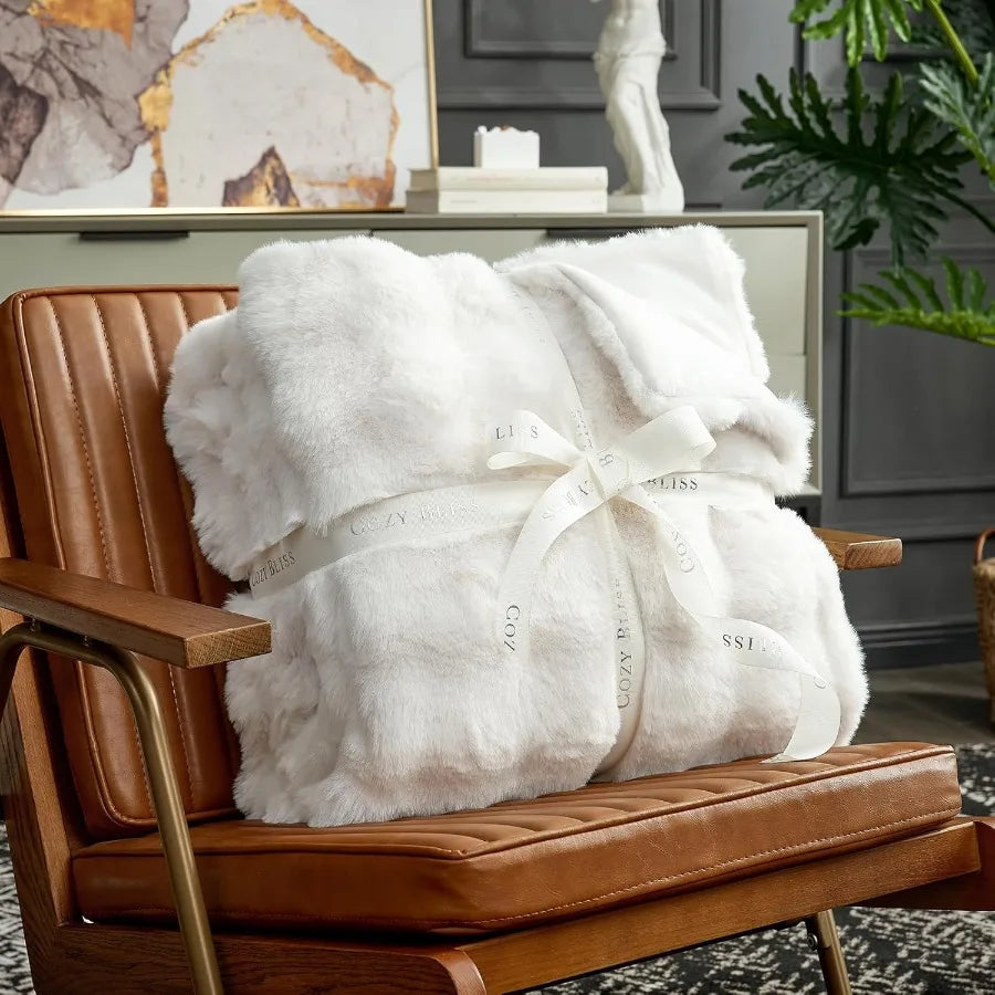 Faux Fur Throw Blanket Cream White
