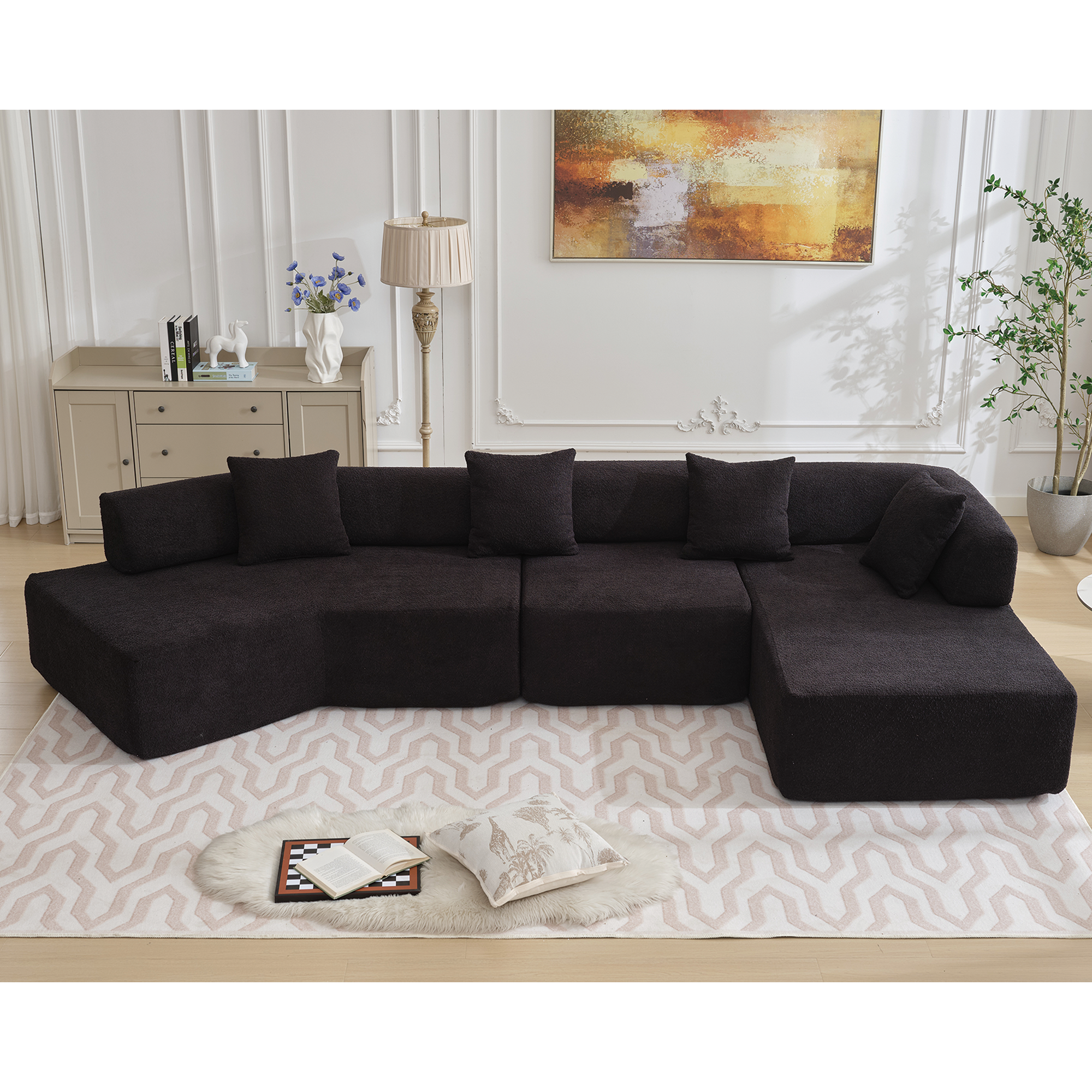 The Desiree Modern Minimalist L-Shape Couch Black
