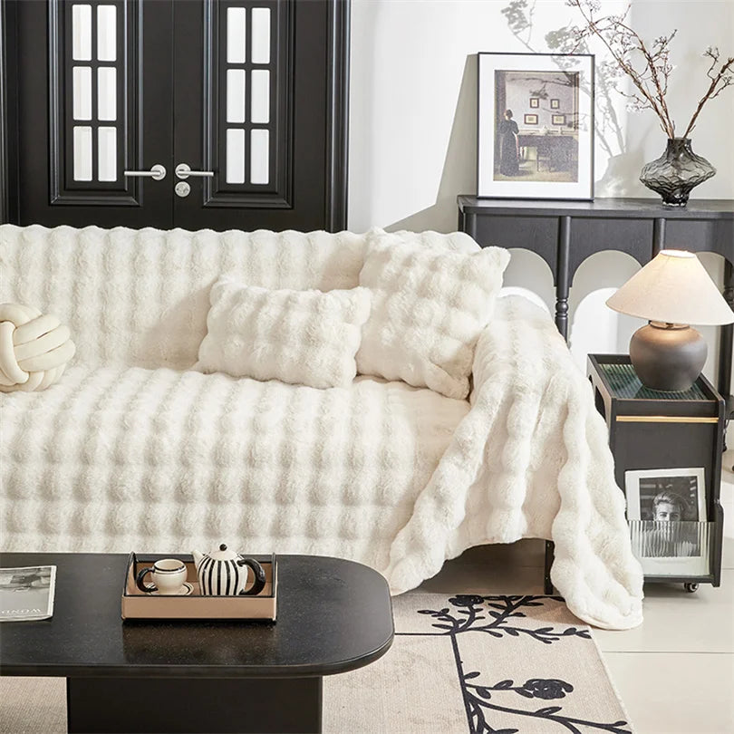 Luxury Faux Rabbit Fur Plush Fluffy Throw Blanket