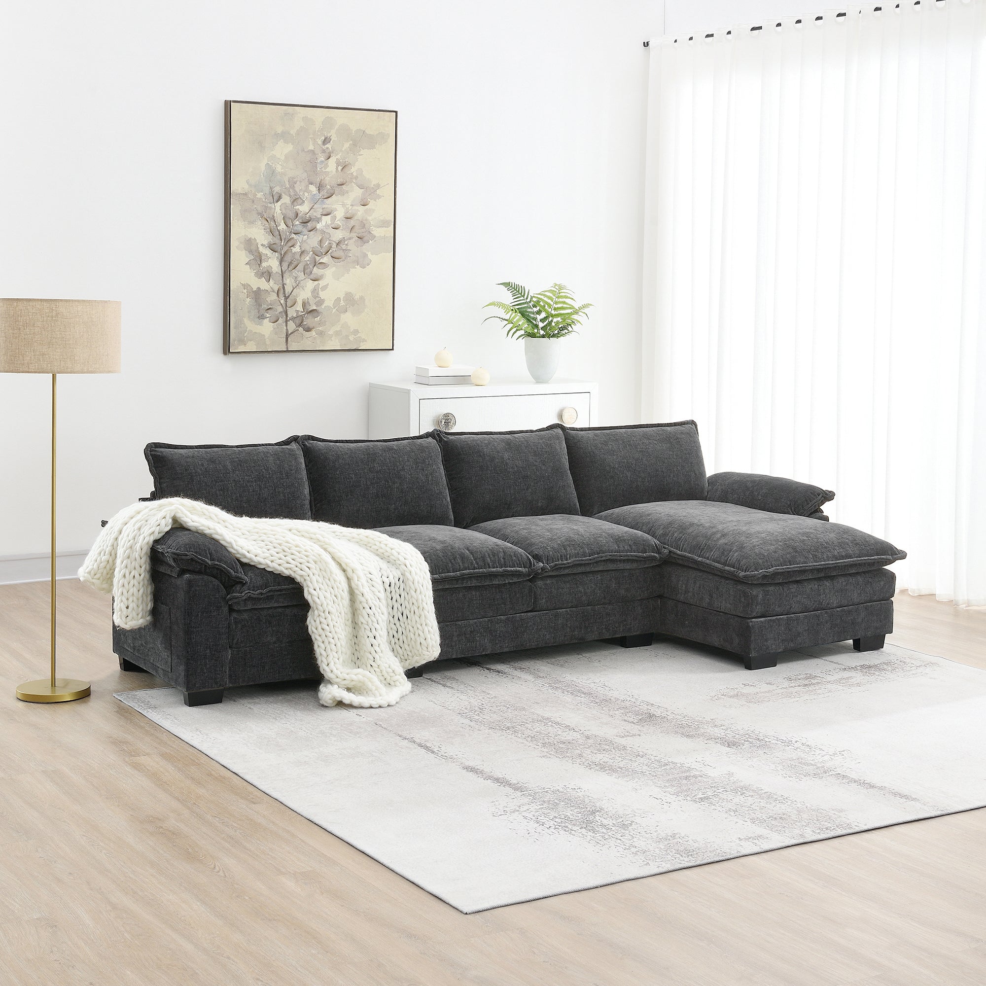 The Opal Modern L-shaped Chenille Sofa with Double Seat