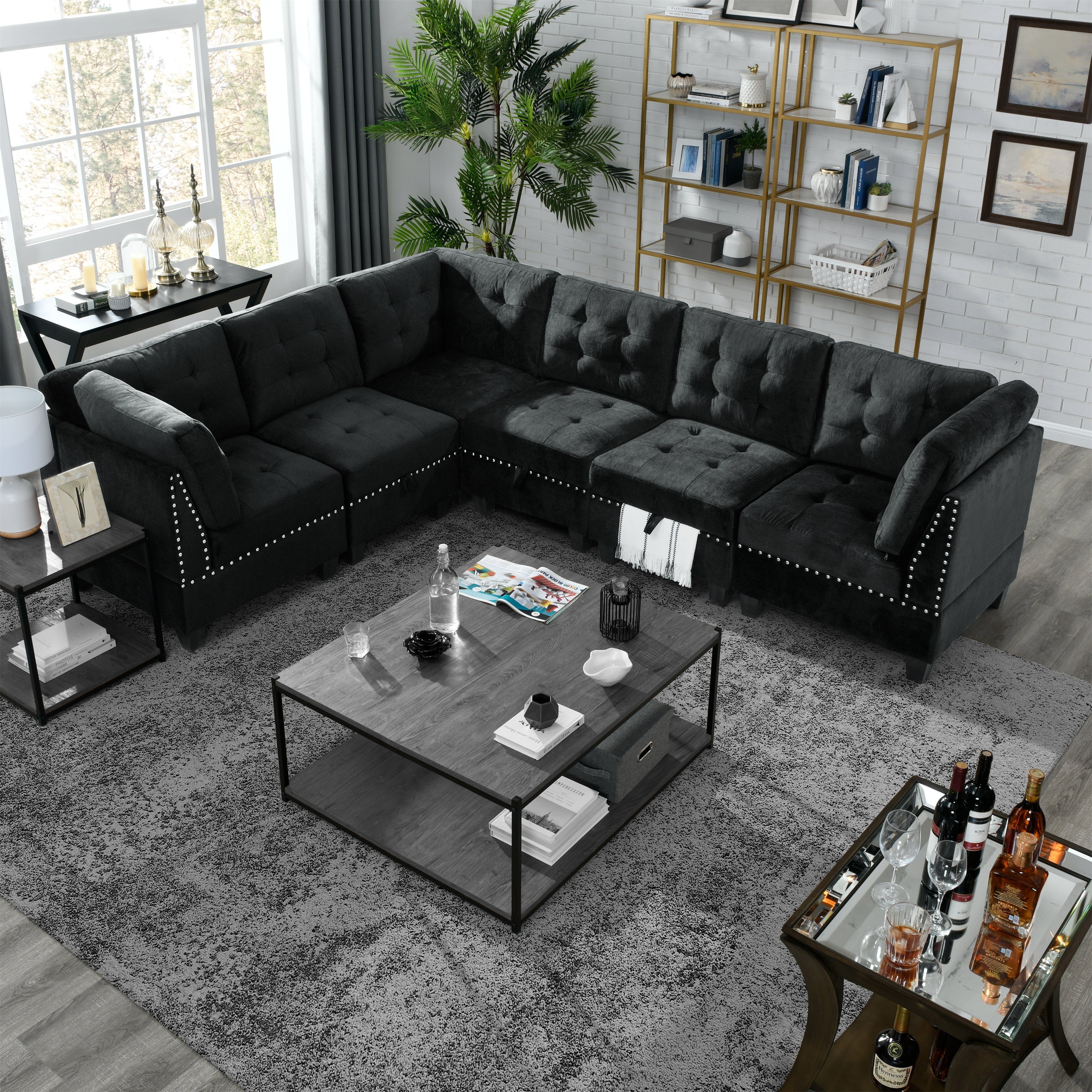 The Stallion Luxury L-shaped Modular Sectional Sofa Black