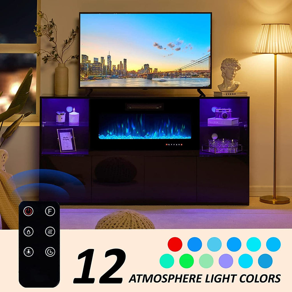 The Vibe Modern TV Stand with Electric Fireplace and LED Lights
