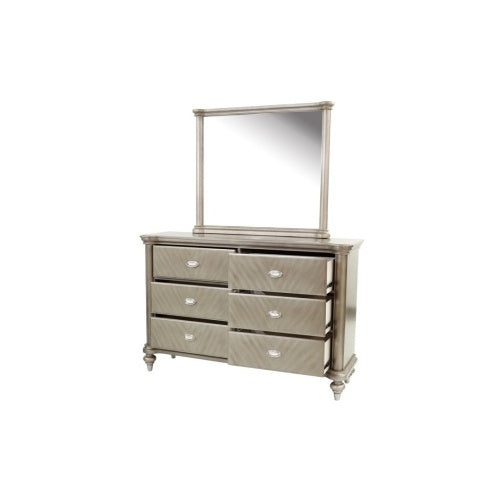 The Beaumont Antique Silver Champagne Finish Dresser With Mirror Storage Space