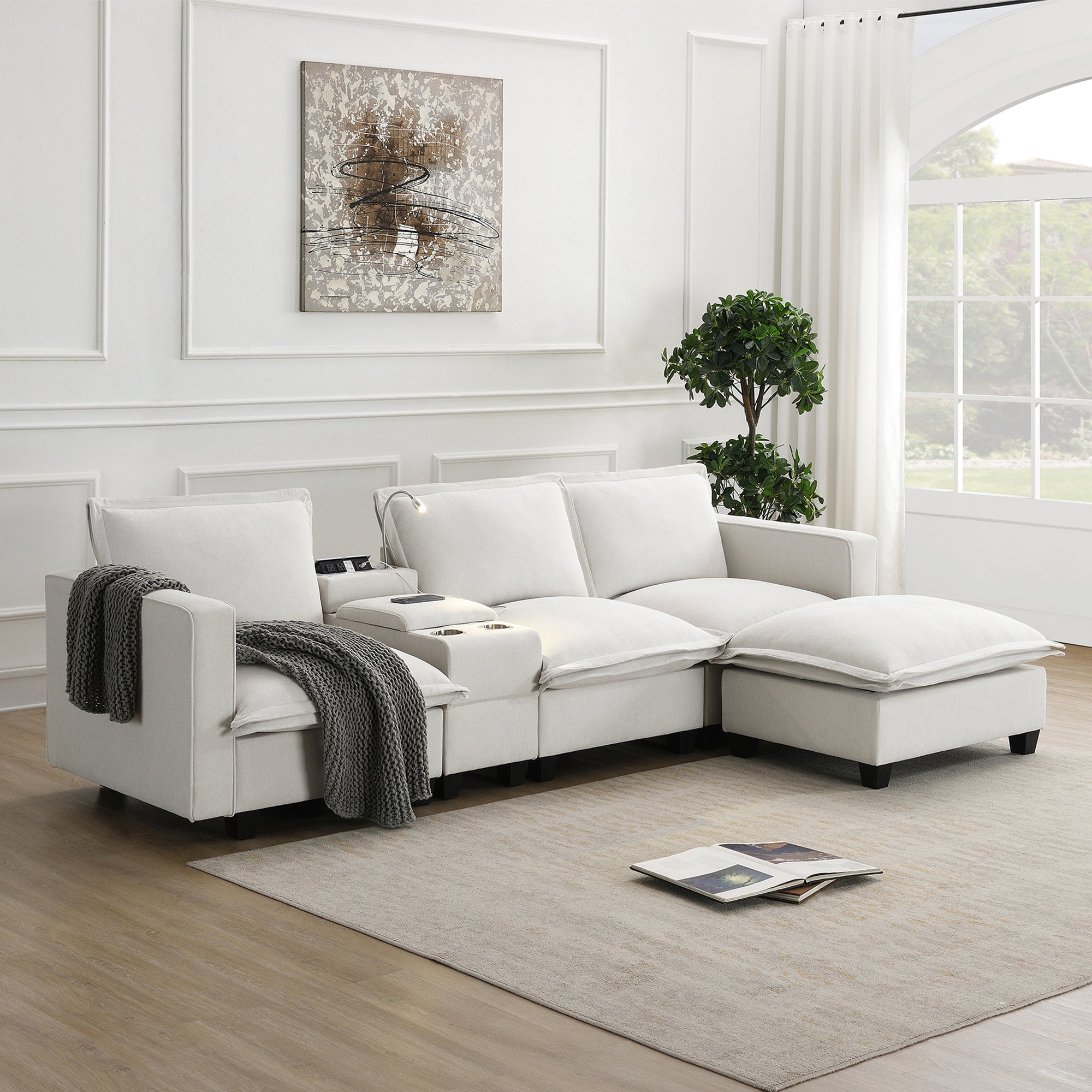 The Stella Modern Sectional Cloud Sofa with Console USB Charging