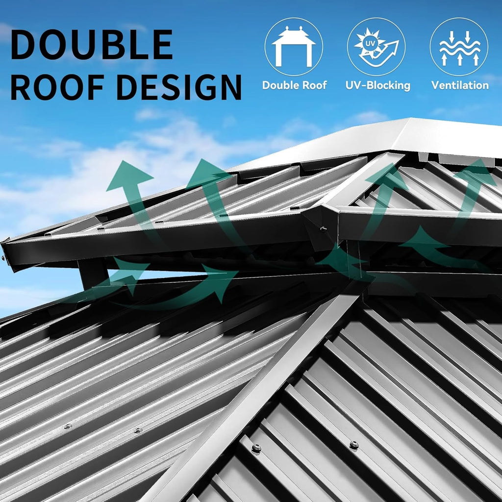 The Empire Hardtop Gazebo Netting Curtains Steel Brown